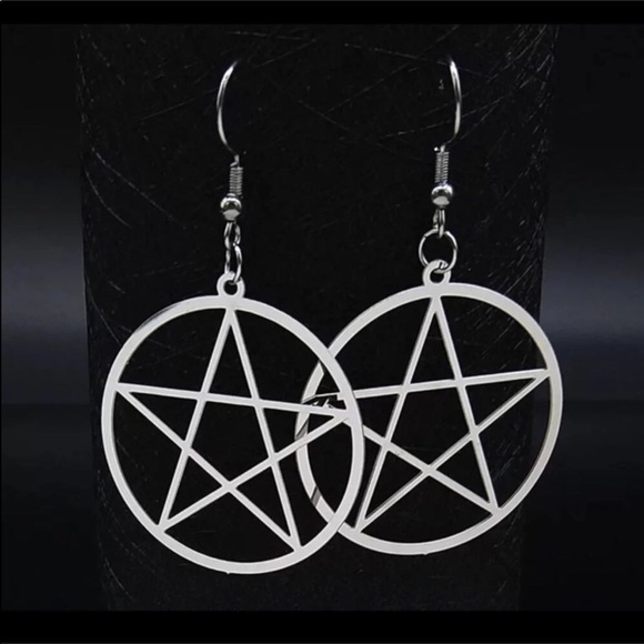 Stainless Steel Pentagram pentacle Earrings Wicca - Picture 5 of 6
